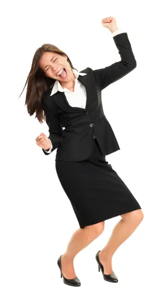 woman dancing in business suit and heels